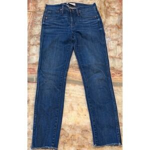 Madewell Womens 9" High Rise Skinny Jeans Blue Raw Frayed Hem Denim Whisker 25P